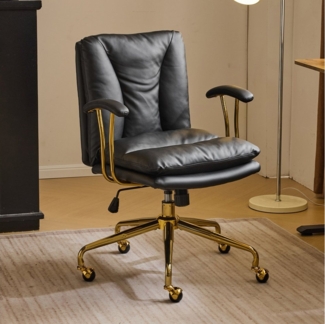 VINGLI Bürostuhl Ergonomisch, Schreibtischstuhl mit Goldenen Armlehnen, Chefsessel