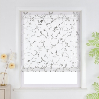 Joyswahl Raffrollo, mit Hakenaufhängung, ohne bohre mit Blumenranken Ösenrollo, glänzend, Küche