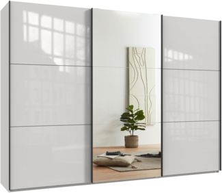 Schwebetürenschrank Kleiderschrank 300 cm Vollausstattung Spiegel Glasfront Weiß