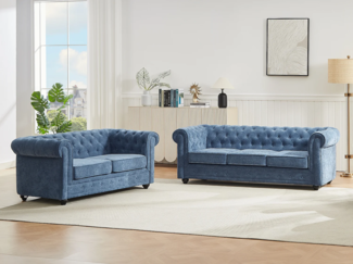 Vente-unique - Sofa 3-Sitzer & 2-Sitzer - Stoff - Blau - CHESTERFIELD