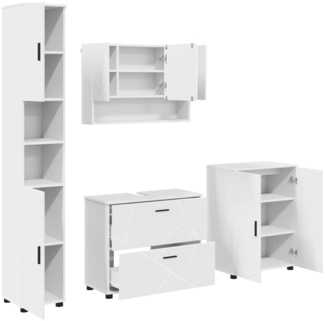 vidaXL Badezimmermöbel-Set mit Regal 4 pcs Weiß Sperrholz und Metall 3393083