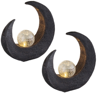 2er Set LED Solarleuchten, Mond, Crackle-Glas, H 30,5 cm