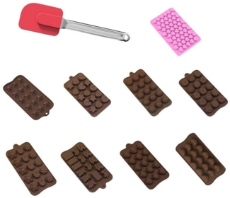 Intirilife Pralinenform, (Set 10-tlg), Silikon Backformen mit Spatel Pralinenform (10-tlg. Set)