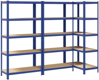 vidaXL Lagerregale mit 5 Böden 3 Stk. Blau Stahl & Holzwerkstoff 3307606