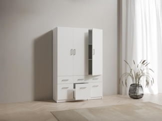 Vente-unique - Kleiderschrank mit 3 Türen & 6 Schubladen - 136 cm - Weiß - BELOMY