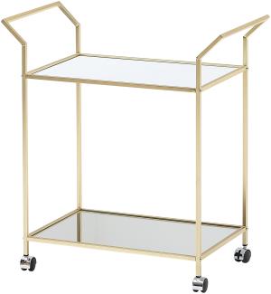 Kadima Design Servierwagen in Gold, Beistelltisch, Rollen, Verspiegelte Ablageflächen. 73x37x78 cm