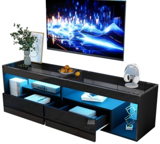 Merax Lowboard hochglanz Schwarz TV-Schrank mit LED (1 St), Fernsehtisch mit 2 Schubladen und Stauraum, 180x40x46cm