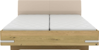 Musterring Holzbett Savona, Bettgestell, Bettrahmen, teilmassiv Bianco-Eiche (Belastbarkeit 220 Kg, 4-fache Liegehöhenverstellung, MADE IN GERMANY), Kopfteil Kunstleder Champagner, Details in Chrom, verschiedene Größen