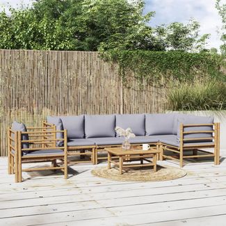 vidaXL 7-tlg. Garten-Lounge-Set mit Hellgrauen Kissen Bambus 3155093