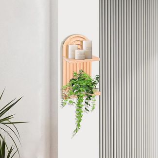 Holz Lichter Wandregal Wandregal 2er-Set Boho Holz – Bogen Design, Hängeregal, 2-tlg, langlebig, pflegeleicht, natürlich