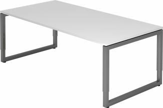 bümö höhenverstellbarer Schreibtisch R-Serie 200x100 cm in weiß, Gestell in Graphit - großer PC Tisch für's Büro manuell höhenverstellbar, Computertisch verstellbar, RS-2E-W-G