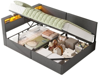MSMASK Polsterbett mit USB-Steckdosen & LED-Kopftei, Hydraulischem Stauraum (1-tlg, Ohne Matratze), Daybett Kinderbett Jugendbett Schlafsofa 140x200 cm