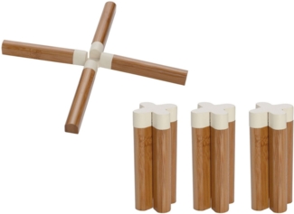 WENKO Topfuntersetzer Modell Miley, Set, 4-tlg, aus Bambus mit hitzebeständigen Silikonverbindungen, einklappbar