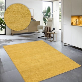 THEKO Wollteppich Gabbeh Uni, Handweb Teppich, meliert, reine Wolle, handgewebt, rechteckig, Höhe: 14 mm, Schlafzimmer, Wohnzimmer, Esszimmer, auch als Läufer oder rund