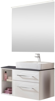 Fackelmann OXFORD Badmöbelset 4-teilig, 90 cm, Weiß, mit Beleuchtung und Keramikbecken