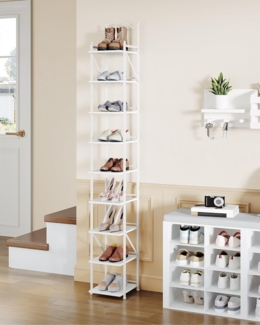 Vertikales Schuhregal, Schmales Schuhablage mit 9 Ebenen, 2 Einstellbaren Modi, Platzsparend, Schuhturm fr Eingangsbereich, Flur, Wohnzimmer, Wei?
