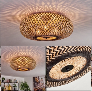 hofstein Deckenleuchte Deckenlampe aus Metall/Bambus in Schwarz/Natur, ohne Leuchtmittel, Boho-Style, skandinavisches Design, Schirm Ø 50cm, Lichteffekt, 3x E27