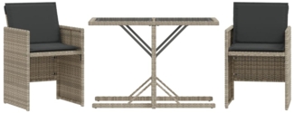 vidaXL 3-tlg. Bistro-Set mit Kissen Hellgrau Poly Rattan 365070