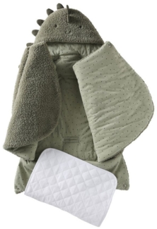 VERTBAUDET2-in-1 Baby Ausfahrsack/Wickelunterlage, Teddy Oeko-Texkhaki/kleiner dino