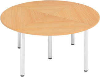 bümö Konferenztisch Kreis-Form 160x160 cm großer Besprechungstisch rund in Buche, Besprechungstisch mit Chromfüßen, Meetingtisch für 4 Personen, Tisch für Besprechungsraum & Meeting, SETK7-6-C