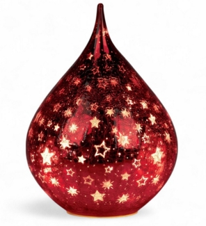 formano LED Deko Farbglas Tropfen Sterne Rot 21 cm Glasleuchte in Crackle-Optik + Timer (6h an/18h aus), Batteriebetrieben. – Stimmungslicht Winter & Weihnachten Dekoleuchte für gemütliches Zuhause