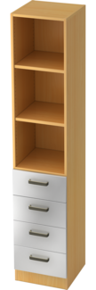 bümö office Aktenschrank Regal mit Schubladen, Büroschrank schmal aus FSC-Holz, 40cm breit in Buche/Silber - Aktenregal & Schubladenschrank mit Relinggriffen, Büro Möbel Schrank System, 7600-6-S-SG