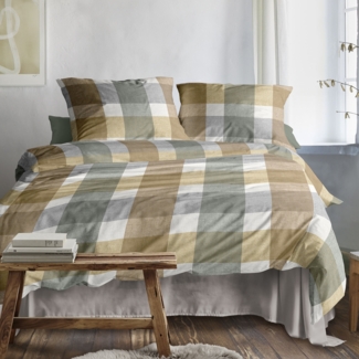 Irisette Biber Bettwäsche Koala 8622-40 Kariert Grün Gelb Grau 135x200