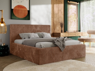 Polsterbett mit Stauraum Lattenrost TILIANO CLASSIC Bett gepolstert Doppelbett mit Kopfteil Foam Matratze - 160x200 cm - Orange Cord - MIRO LUX