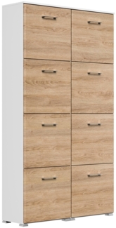 Schuhschrank Emotion 8 Klappen 32 Paar 105x187 cm Weiss-Eiche : Weissmatt / Eiche hell