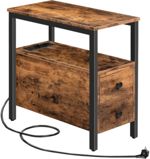 Beistelltisch Ladestation USB Schubladen Steckdose Dunkelbraun