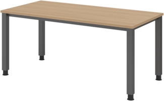 bümö manuell höhenverstellbarer Schreibtisch 160x80 cm in Eiche, Metall-Gestell: Graphit - PC Tisch höhenverstellbar & belastbar bis 140 kg, Büro- und Computertisch, QS-16-E-G