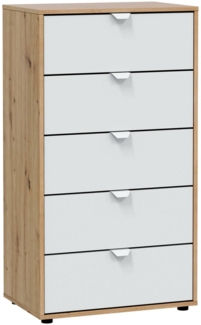 Dmora Kommode Praha, Mehrzweckkommode, Schlafzimmerkommode, Schrank mit Schubladen, 60x40 h109 cm, Weiß und Knoteneiche