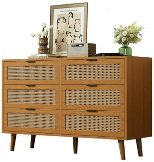 Refined Living Sideboard Kommode mit 6 Schubladen, Schubladenschrank aus Holz mit Metallgriffe (Maße: B120/H76.5/T40 cm, Schubladenkommode Rattan-Optik, Holzkommode, Hochwertige Materialien und Verarbeitung, 1 St, Sideboard Highboard mit viel Stauraum,...