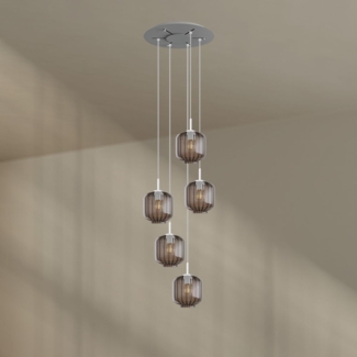 s.luce Velo 5-flammige Galerieleuchte Ø 60cm Baldachin Ø 20cm Rauch, Weiß