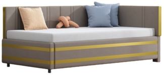 OKWISH Polsterbett Sofabett,Einzelbett,mit Lattenrost (Polsterbett,Multifunktionales Sofabett,L-förmig, Farbblock-Design, hautfreundlicher Samtstoff, perfekt für kleine Wohnungen & Gästezimmer, 90x200 cm), ohne Matratze