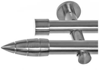 BASIT Gardinenstange Edelstahloptik 20mm mit Wandträgern 120 cm E81, Ø 20 mm, 2-läufig, verschraubt, Metall, H41 120 cm E81 Spitze mit Rillen