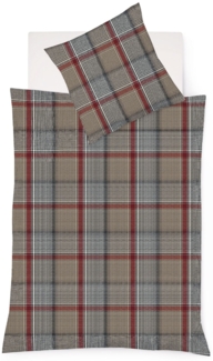 Fleuresse Lech Edelflanell Bettwäsche 240x220 Karo beige rot grau 604385-04