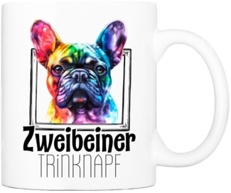 Cadouri Tasse ZWEIBEINER TRINKNAPF mit Bulldogge - Kaffeetasse für Hundefreunde, Keramik