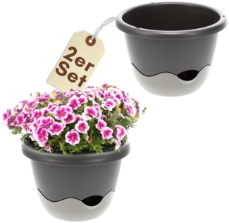 GarPet Blumentopf 2x Blumentopf Hängeampel Blumenampel Kette Anthrazit Hängeblumentopf