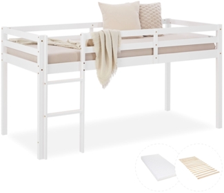 Homestyle4u Hochbett, Kiefernholz weiß, 90x200 cm
