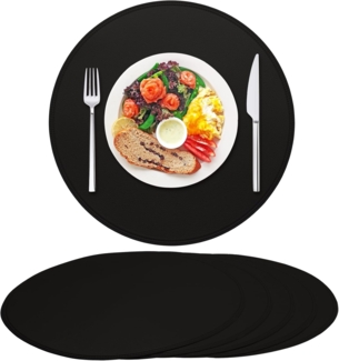 ABC Sechsteiliges Set robuste runde Esstischbezüge, Leder, wasserdicht, rutschfest, abwaschbar, ölbeständig, kratzfest, für Küche und Esszimmer, schwarz