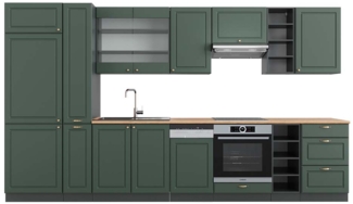 Küchenzeile Fame-Line Grün-Gold Landhaus/Anthrazit 355 cm , AP Eiche Vicco