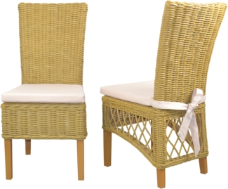 Rattanstühle/Esszimmerstühle 2er-Set, handgeflochten, beige, inkl. Kissen creme