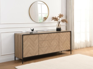 Vente-unique - Sideboard mit 2 Türen & 3 Schubladen - MDF & Stahl - Holzfarben hell & Schwarz - TUMACO