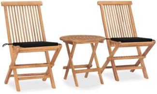 vidaXL 3-tlg. Garten-Essgruppe mit Kissen Klappbar Massivholz Teak 3063178