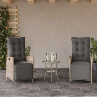 vidaXL Gartensessel mit Fußteil 2Stk. Verstellbar Hellgrau Poly Rattan 365294