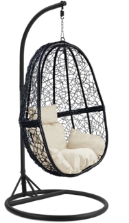 Luxus Hängesessel FUN Gestell Schwarz mit Korb Schwarz und Kissen New Beige