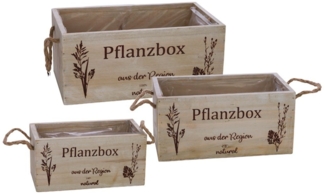 Spetebo Blumenkasten Holz Pflanzbox 3er Set - 29 / 24 / 20 cm (3er Set, 3 St, Pflanzkästen in 3 Größen), Pflanzkasten mit Henkel aus Naturkordel