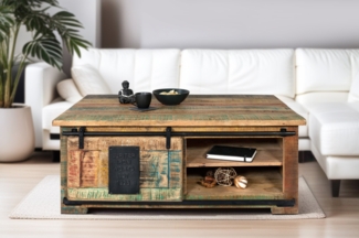 Couchtisch mit Schiebetür und 3 Fächern Mango massiv vielfarbig 110 x 45 x 70 cm LIBRO 134900928