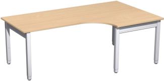PC-Schreibtisch '4 Fuß Pro Quadrat' rechts höhenverstellbar, 200 x 120 x 68-86cm, Buche / Silber